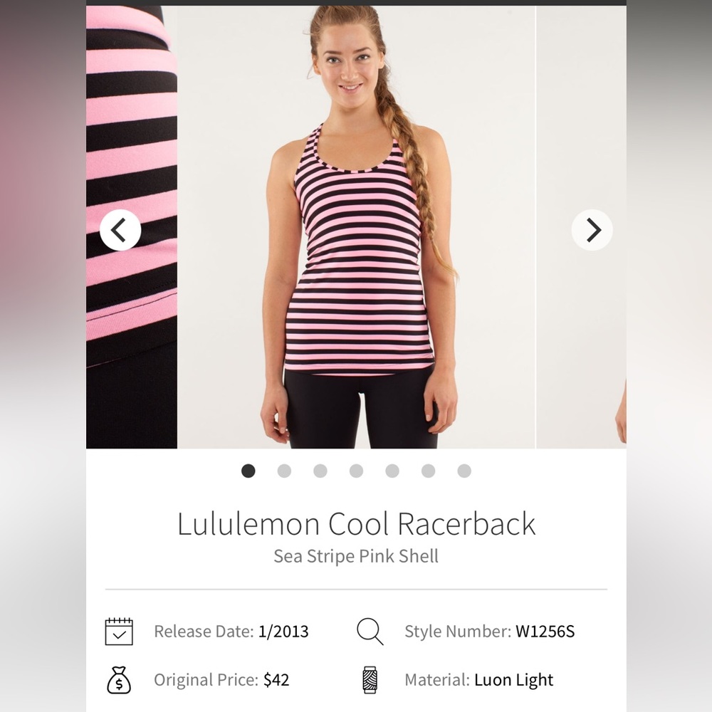 1117. EUC - Lululemon Cool Racerback Tank Top Sea Stripe Pink Shell